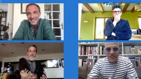 Nikos Aliagas avec les chanteurs Marc Lavoine, Pascal Obispo et Florent Pagny