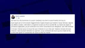 Kevin Luciano a annoncé le retrait des délégations à Claudy Gimenez, adjointe aux affaires sociales à la mairie de Vallauris.