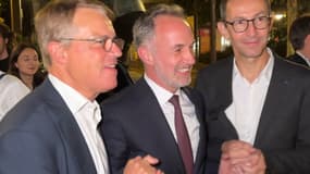 Patrick Bloche (à gauche) accompagné d'Emmanuel Grégoire (au milieu) et de François Vauglin (à droite) le 30 juin 2024.
