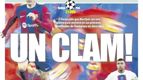 Ligue des champions - Barça-PSG - Robert Lewandowski et Kylian Mbappé en Une de la presse espagnole, le 16 avril 2024 Ligue des champions - Barça-PSG - Robert Lewandowski et Kylian Mbappé en Une de la presse espagnole, le 16 avril 2024