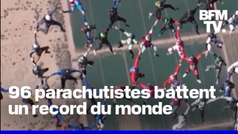 96 personnes sautent en parachute et établissent un nouveau record du monde