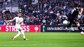 Dimitri Payet lors d'OM-PAOK Salonique le 7 avril 2022