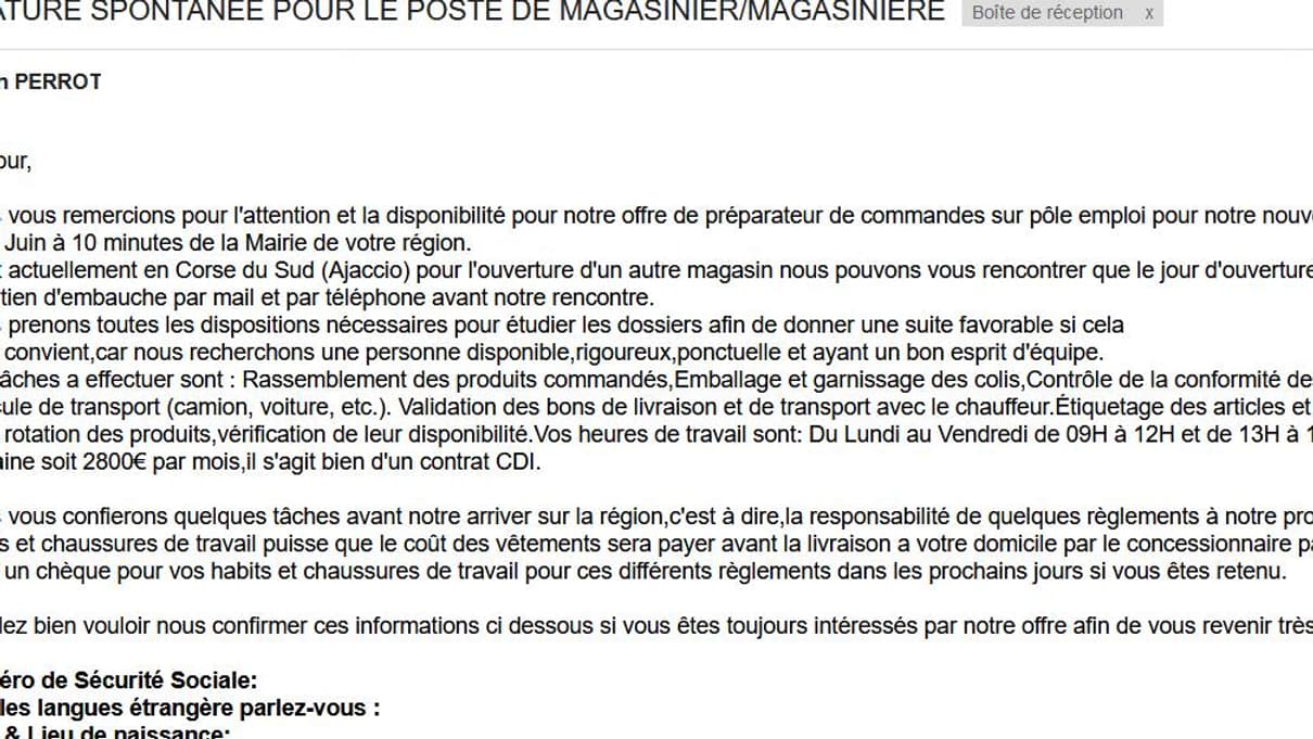 Une fausse annonce d'emploi. Une fausse annonce d'emploi.