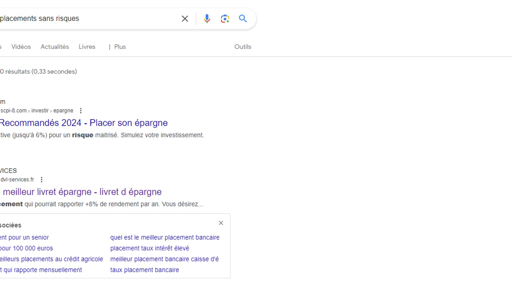 Résultats Google à la recherche "quels sont les placements sans risque"