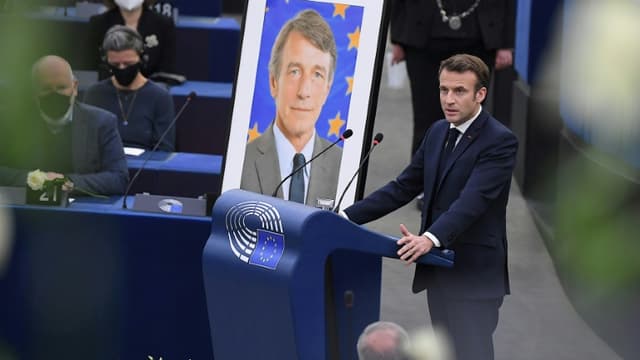 Emmanuel Macron au Parlement européen, à Strasbourg, le 17 janvier 2022