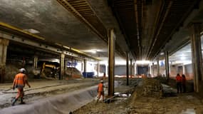 La gare Saint-Denis Pleyel sur le tracé du métro Grand Paris Express, en Seine-Saint-Denis, le 5 février 2021,