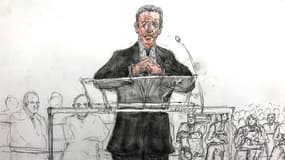Un croquis de Nicolas Sarkozy lors du procès sur le financement libyen le 15 janvier 2025 (illustration)