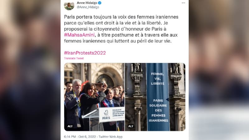 Anne Hidalgo s'est coupé une mèche de cheveux en soutien aux femmes iraniennes, le jeudi 6 octobre 2022.