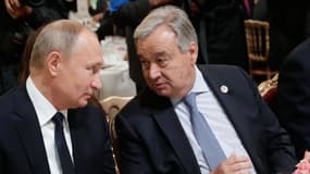 Le président russe, Vladimir Poutine, et le secrétaire général de l'ONU, Antonio Guterres, le 11 novembre 2018 