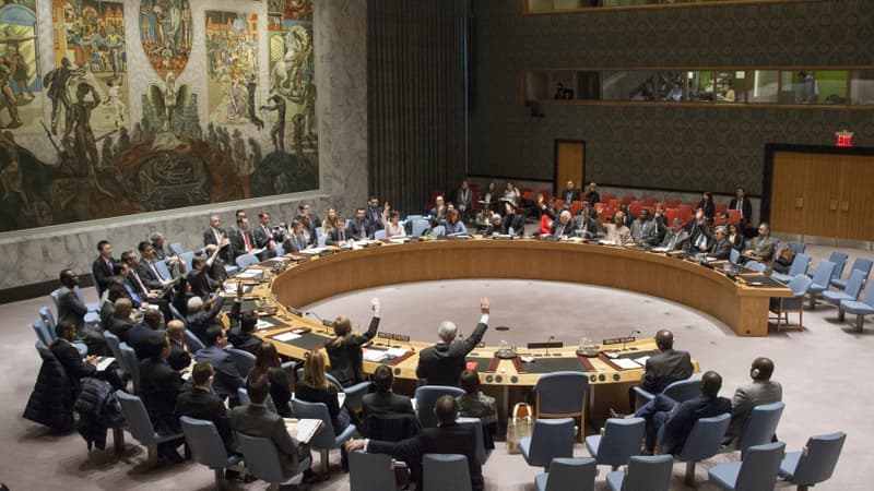 Le Conseil de sécurité de l'ONU lors d'un vote, le 3 mars 2015 au siège des Nations Unies à New York. - 
