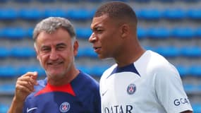 Christophe Galtier avec Kylian Mbappé au PSG, juillet 2022