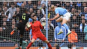 Erling Haaland et Thibault Courtois lors de la demi-finale retour de la Ligue des champions, le 17 mai 2023.
