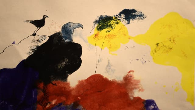 Une peinture réalisée par un détenu de Guantanamo, exposée sur un mur de la bibliothèque de la prison.