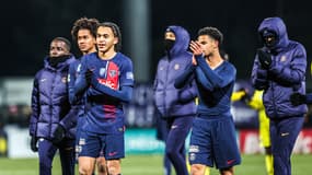 Senny Mayulu, Ethan Mbappé et Warren Zaïre-Emery, à Orléans le 20 janvier 2024