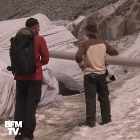 Des couvertures pour protéger un glacier en Suisse