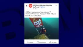 Des plongeurs du CNRS de la Station biologique de Roscoff (Finistère) ont posé avec un drapeau de la CGT