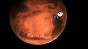 Le robot Perseverance quelques minutes avant qu'il entre dans l'atmosphère martienne, le 15 février 2021