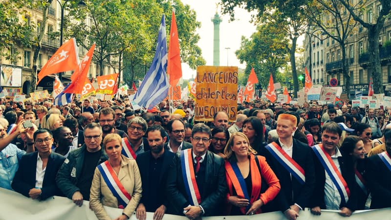 Benoît Hamon a défilé en tête du cortège aux côtés de Jean-Luc Mélenchon