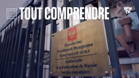 La plaque située sur la grille de l'ambassade de Russie à Paris, le 14 février 2017 à Paris.