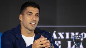 Luis Suarez lors d'une conférence de presse avec l'Uruguay, annonçant sa retraite internationale, le 2 septembre 2024.