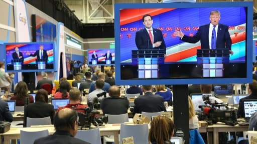Marco Rubio et Donald Trump lors du débat télévisé retransmis par CNN, le 25 février 2016 à Houston