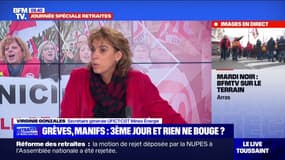 "Je pense qu'il va falloir passer à la vitesse supérieure": Virginie Gonzales (UFICT-CGT Mines Énergie) n'exclut pas "un blocage de l'économie" pour protester contre la réforme des retraites 