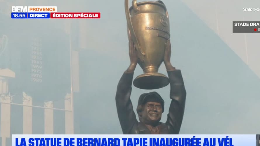 La statue de Bernard Tapie au Vélodrome le 16 mai 2025 La statue de Bernard Tapie au Vélodrome le 16 mai 2025