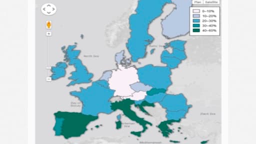 La carte du chômage des jeunes en Europe selon Eurostat.