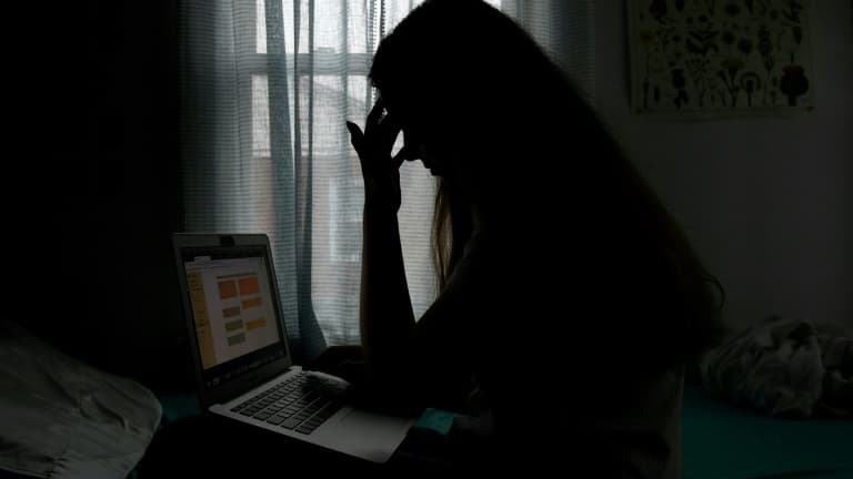 Une adolescente devant son ordinateur (illustration)