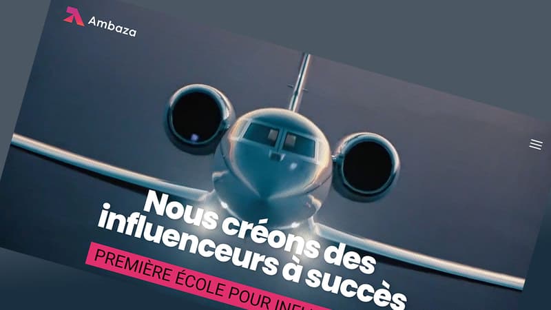Capture d'écran du site Ambaza, qui se revendique "première école pour influenceurs"