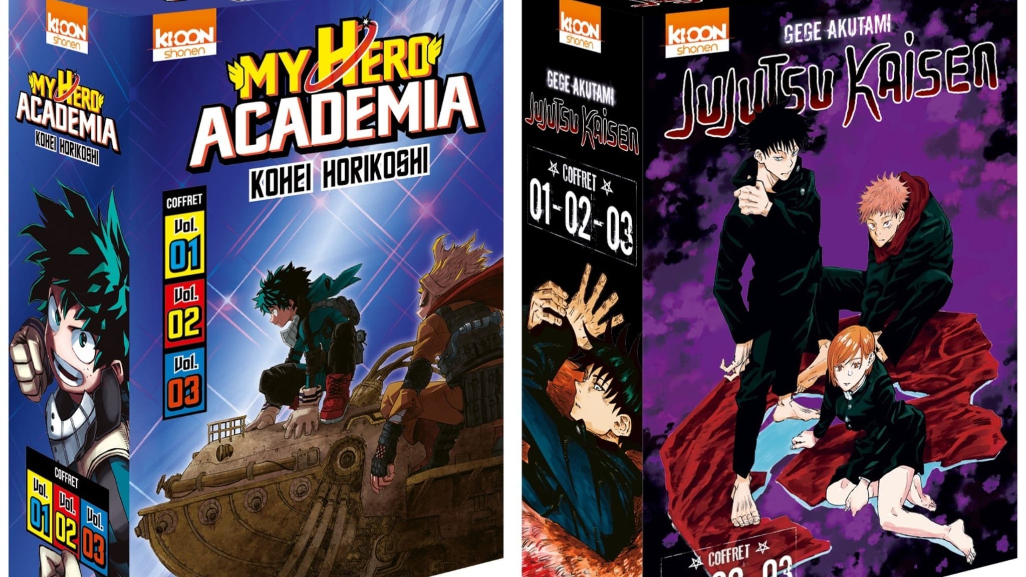 Les coffrets réunissant les premiers tomes des mangas '"My Hero Academia" et "Jujutsu Kaisen" Les coffrets réunissant les premiers tomes des mangas '"My Hero Academia" et "Jujutsu Kaisen"