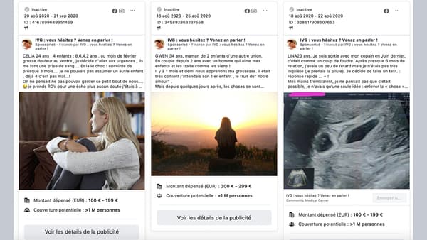 Capture d'écran de la bibliothèque publicitaire de Facebook