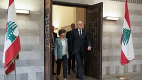 La ministre des Affaires étrangères, Catherine Colonna (à gauche) et le Premier ministre intérimaire du Liban, Najib Mikati, à Beyrouth, le 16 octobre 2023.