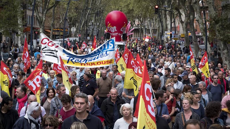 Des manifestants contre la réforme du code du travail, le 12 septembre 2017 à Toulouse.