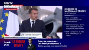 "L'accélération des périls commande d'accélérer le réarmement de la France", déclare Emmanuel Macron lors de son discours aux armées