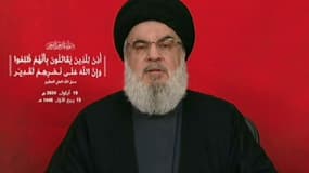 Le chef du groupe militant libanais, Hassan Nasrallah, s'adressant à la nation depuis un lieu non divulgué, le 19 septembre 2024. 