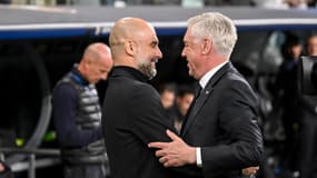 Pep Guardiola et Carlo Ancelotti lors Real Madrid-Manchester City (3-3, Ligue des champions), le 9 avril 2024