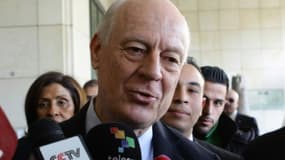 L'envoyé spécial de l'ONU pour la Syrie, Staffan de Mistura lors d'une conférence de presse à Damas, le 16 février 2016