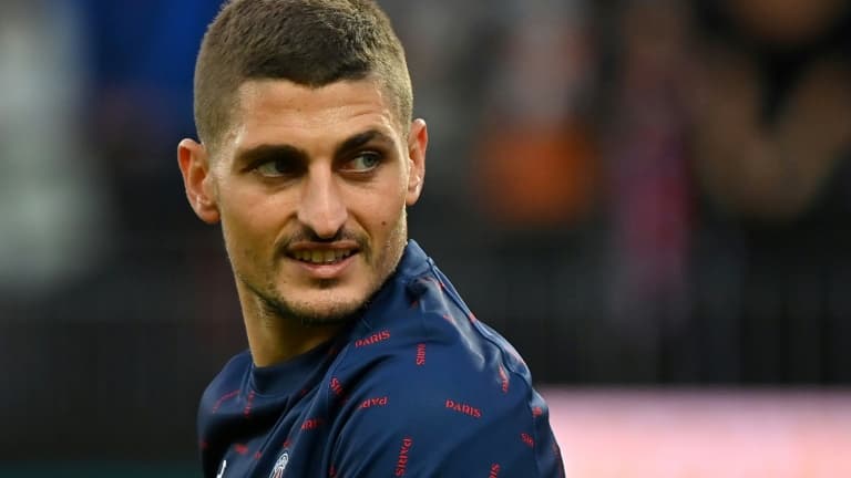 Marco Verratti lors de l'échauffement avant le match du PSG contre Brest, le 20 août 2021 au stade Francis Le-Blé
