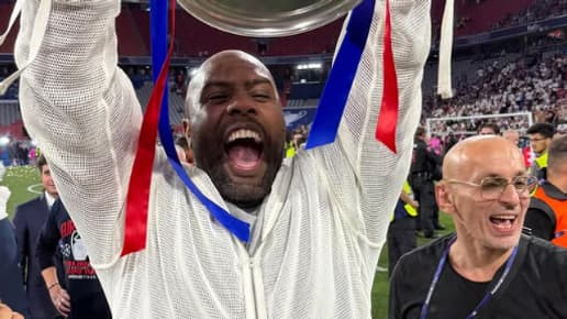 Teddy Riner soulève la Ligue des champions du PSG, 31 mai 2025