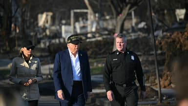 Donald Trump visite le quartier de Pacific Palisades à Los Angeles le 24 janvier 2025