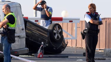 La voiture ayant foncé sur des piétons à Cambrils, en Catalogne, dans la nuit du 17 au 18 août.