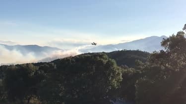 Incendie de forêt au Boulou, à la frontière franco-espagnole pour combattre le feu de forêt.
