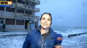 Fanny Agostini a été surprise par une vague, vendredi 20 février 2015 à Sait-Malo.