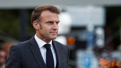 Le président français Emmanuel Macron assiste à une cérémonie de commémoration du 80e anniversaire de la libération de la ville portuaire du Havre pendant la Seconde Guerre mondiale, dans le nord de la France, le 12 septembre 2024.