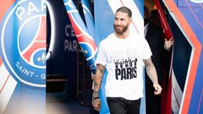 Sergio Ramos lors de sa présentation au Parc des Princes