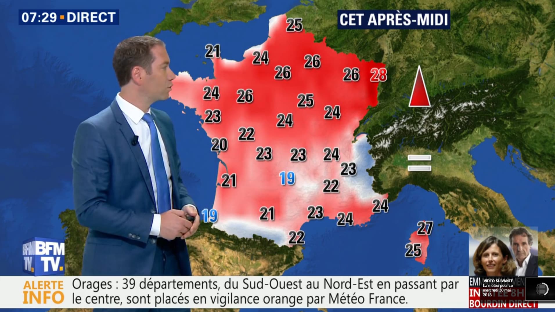 Températures du mercredi 30 mai 2018 l'après-midi Températures du mercredi 30 mai 2018 l'après-midi