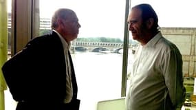 Stéphane Richard (Orange) et Xavier Niel (Free) en juin 2013 dans les coulisses d'un colloque de l'EBG