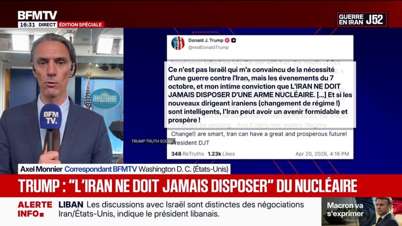 Guerre au Moyen-Orient: Donald Trump affirme que "l'Iran ne doit jamais disposer d'une arme nucléaire"