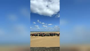 1.400 scouts américains se sont rendus sur la plage d'Omaha Beach ce week-end du 20 avril 2024, à quelques semaines du 80e anniversaire du "D-Day"